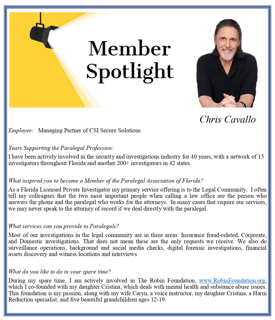 Member Spotlight in Paralegal Association of Florida, Inc. (PAF) Newsletter